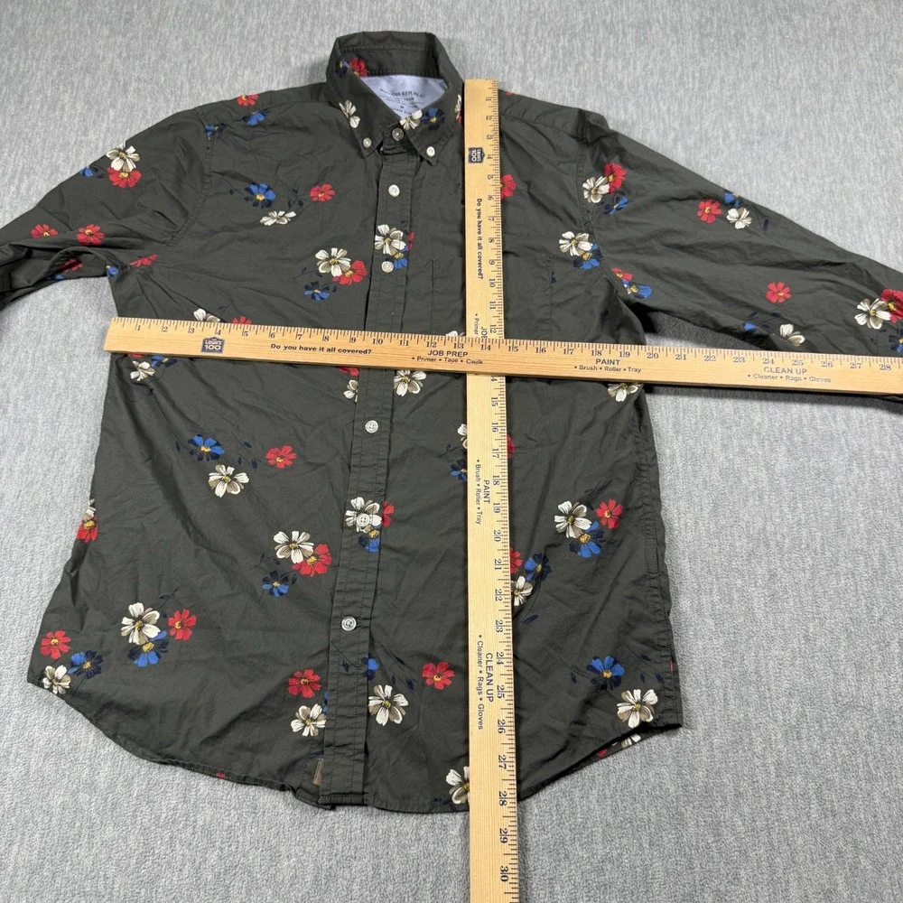 Banana Republic Button Up Shirt Mens Medium Green Floral Luxe Poplin Untucked